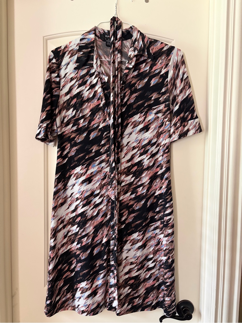 Style & Co. Abstract Midi Shirt Dress in Black, Pink, White